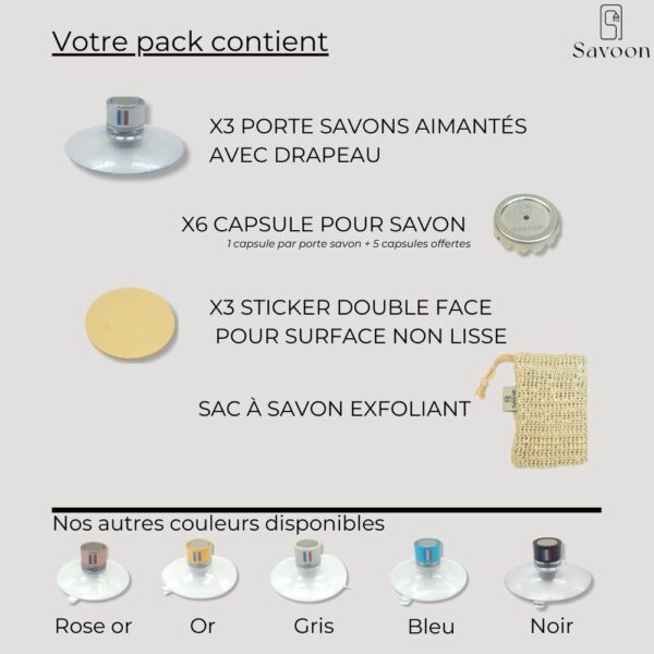 Pack de 3 porte savon Argenté avec drapeau