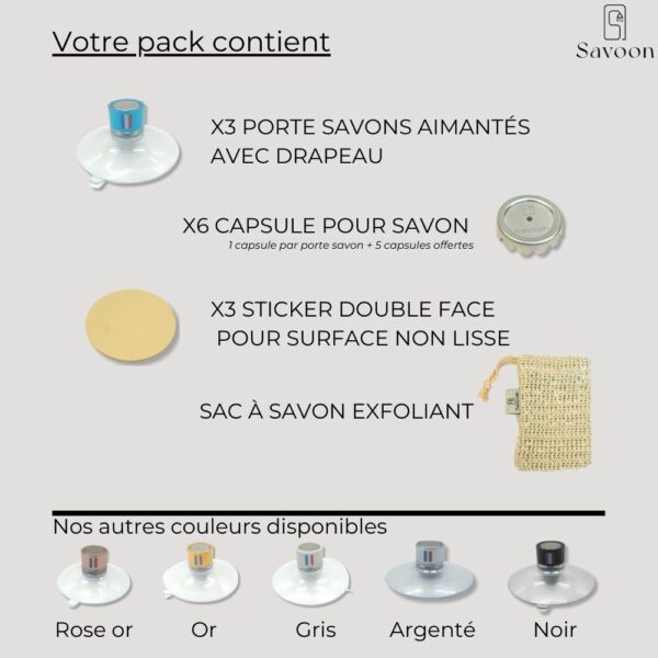 Pack de 3 porte savon Bleu avec drapeau