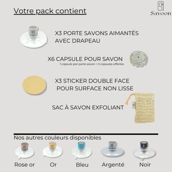 Pack de 3 porte savon Gris avec drapeau