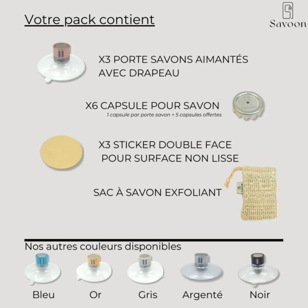 Pack de 3 porte savon Or rose avec drapeau