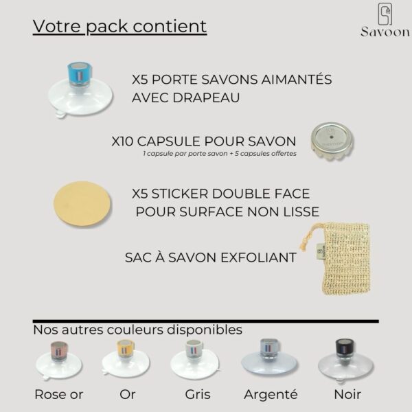 Pack de 5 porte savon Bleu avec drapeau