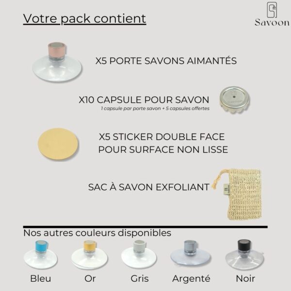 Pack de 5 porte savon Rose or sans drapeau